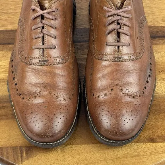 Mens Cole Haan Zerogrand Brown Leather Brogue Wingtip Dress Shoes Size 10 W GUC‎