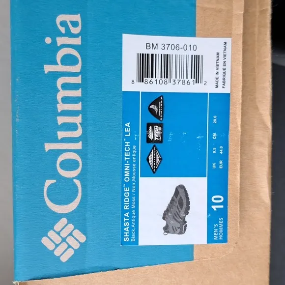 Mens Columbia Hiking Shoes Shasta Ridge Omni-Tech Waterproof Great Tread Sz 10
