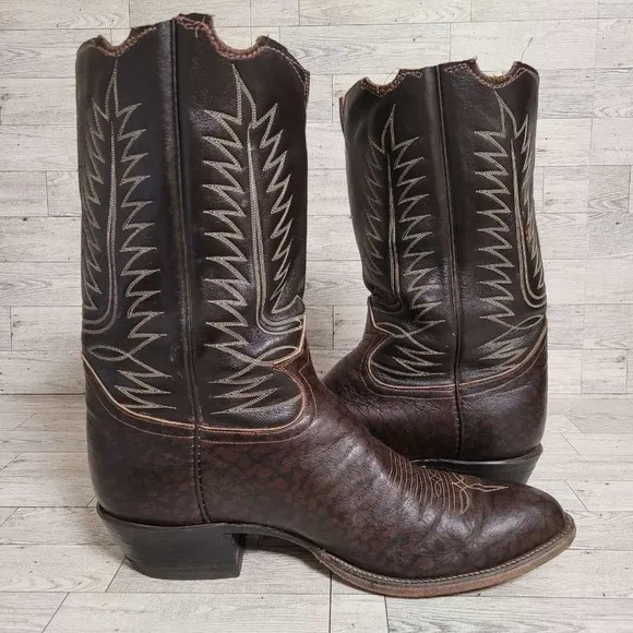 Men's Vintage Tony Lama Western Brown Caribou Leather Cowboy Boots Size 13 E