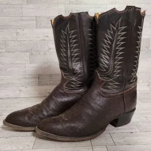Men's Vintage Tony Lama Western Brown Caribou Leather Cowboy Boots Size 13 E