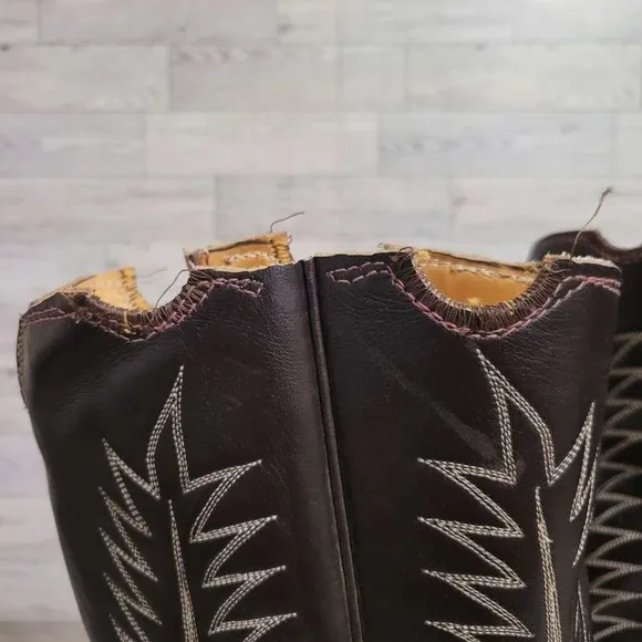 Men's Vintage Tony Lama Western Brown Caribou Leather Cowboy Boots Size 13 E
