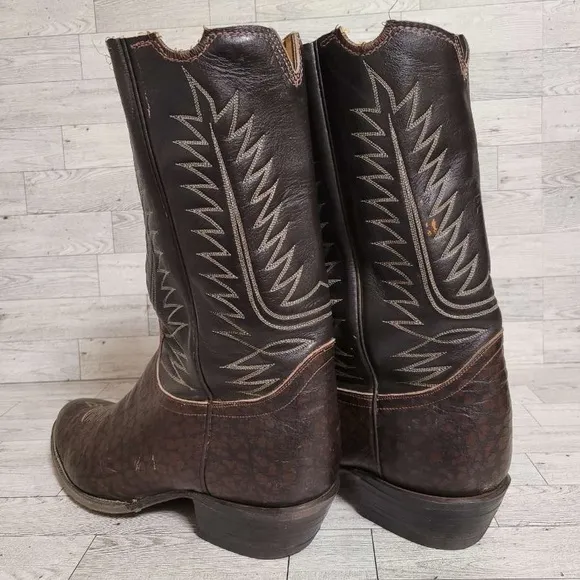 Men's Vintage Tony Lama Western Brown Caribou Leather Cowboy Boots Size 13 E