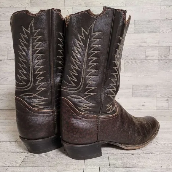 Men's Vintage Tony Lama Western Brown Caribou Leather Cowboy Boots Size 13 E