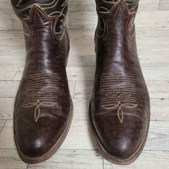 Men's Vintage Tony Lama Western Brown Caribou Leather Cowboy Boots Size 13 E