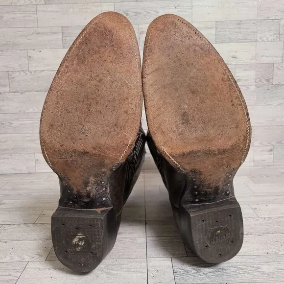 Men's Vintage Tony Lama Western Brown Caribou Leather Cowboy Boots Size 13 E