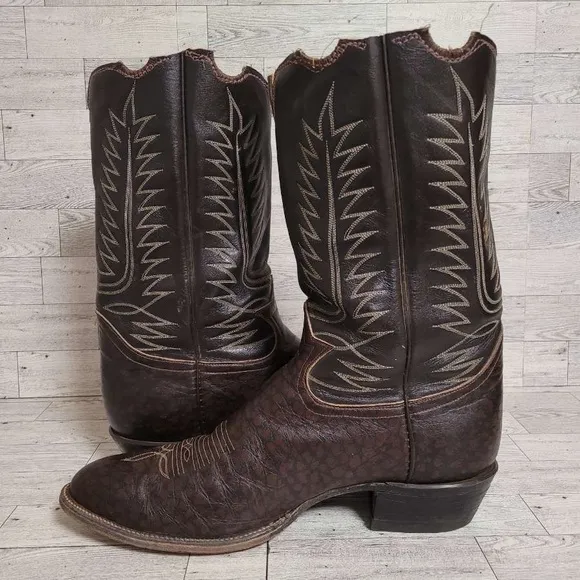 Men's Vintage Tony Lama Western Brown Caribou Leather Cowboy Boots Size 13 E
