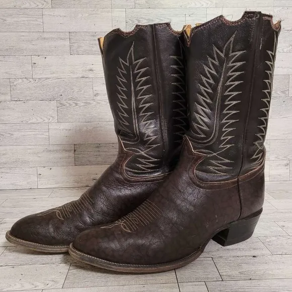 Men's Vintage Tony Lama Western Brown Caribou Leather Cowboy Boots Size 13 E