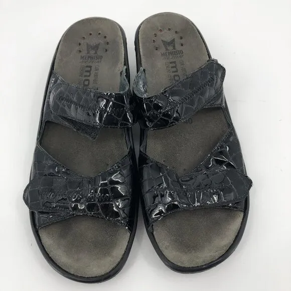 Mephisto Black Leather Adjustable Strap Sandal | Made in France