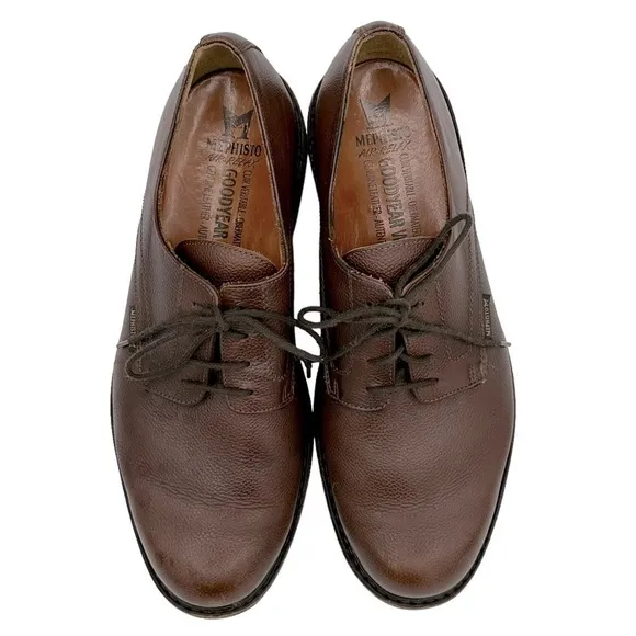 Mephisto Marlon Pebbled Leather Lace-up Derby Shoes in Chestnut Brown Size 10.5