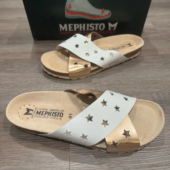 Mephisto Nanou Star White Vernis Slip On Comfort Sandals
