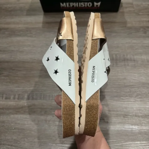 Mephisto Nanou Star White Vernis Slip On Comfort Sandals