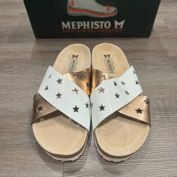 Mephisto Nanou Star White Vernis Slip On Comfort Sandals