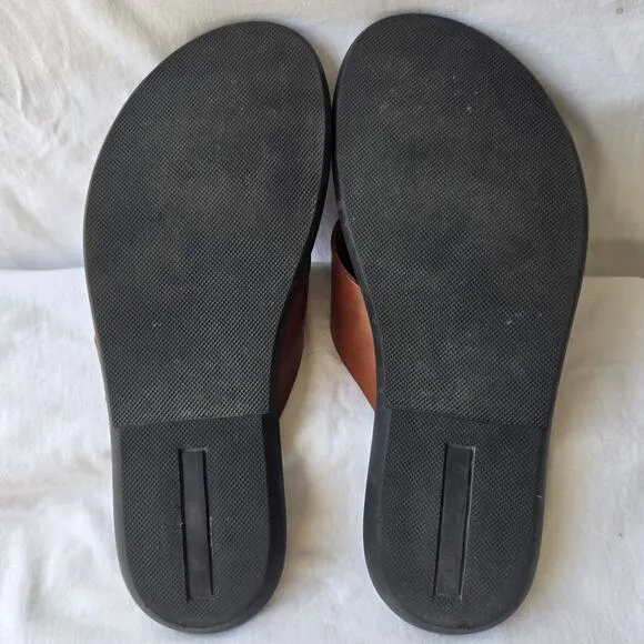 Mercanti Fiorentini Men's Leather Sandals Flip Flops Buckle Brown Size 10 Italy