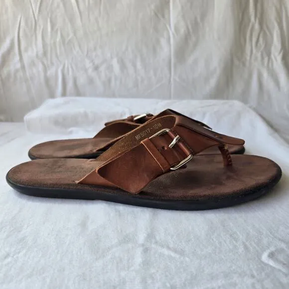 Mercanti Fiorentini Men's Leather Sandals Flip Flops Buckle Brown Size 10 Italy