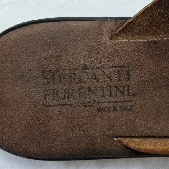 Mercanti Fiorentini Men's Leather Sandals Flip Flops Buckle Brown Size 10 Italy