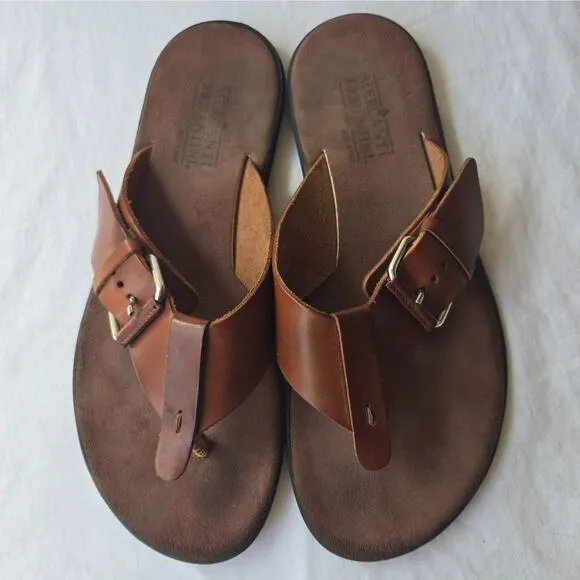 Mercanti Fiorentini Men's Leather Sandals Flip Flops Buckle Brown Size 10 Italy