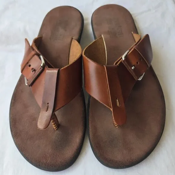 Mercanti Fiorentini Men's Leather Sandals Flip Flops Buckle Brown Size 10 Italy