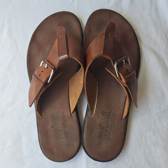 Mercanti Fiorentini Men's Leather Sandals Flip Flops Buckle Brown Size 10 Italy