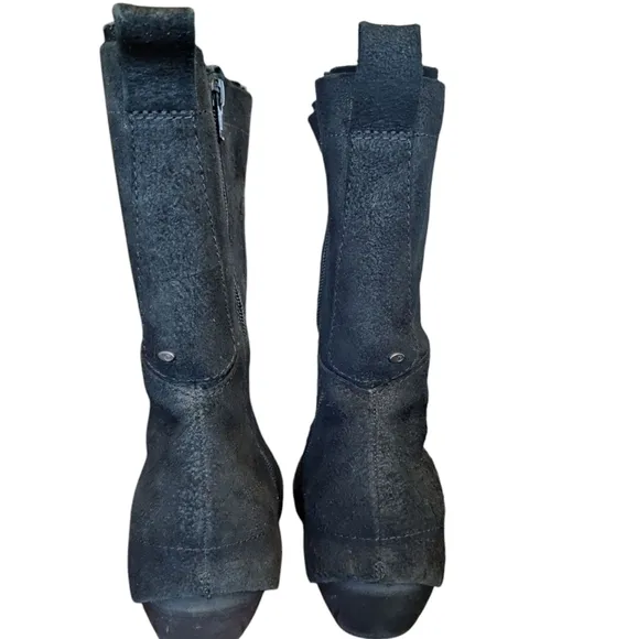 Merrell Boots Luxe Whip Wedge Tall Black Suede Zip Up Size 8.5 Moto