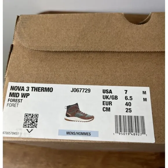 Merrell Men Nova 3 Thermo Mid Waterproof Shoes Forest Green/Brown Size 7