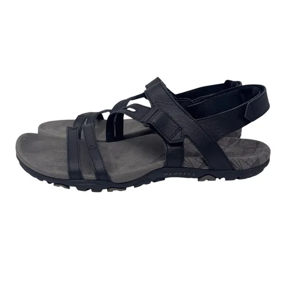 Merrell Sandspur Sandals Women's 10 Black Leather Comfort Strappy Sport Hiking