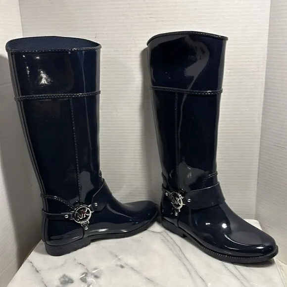 Michael Kors Blue Fulton Harness Tall Rain Boots Women’s Size 7 MSRP $129