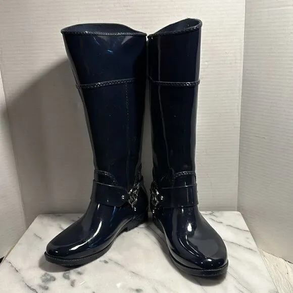 Michael Kors Blue Fulton Harness Tall Rain Boots Women’s Size 7 MSRP $129