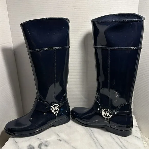 Michael Kors Blue Fulton Harness Tall Rain Boots Women’s Size 7 MSRP $129