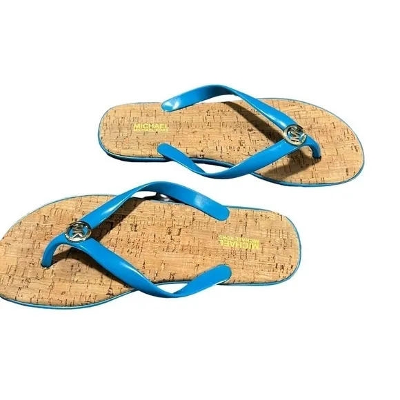 Michael Kors Blue Jelly and Rubber Cork Flip Flop Sandals. Size 8R