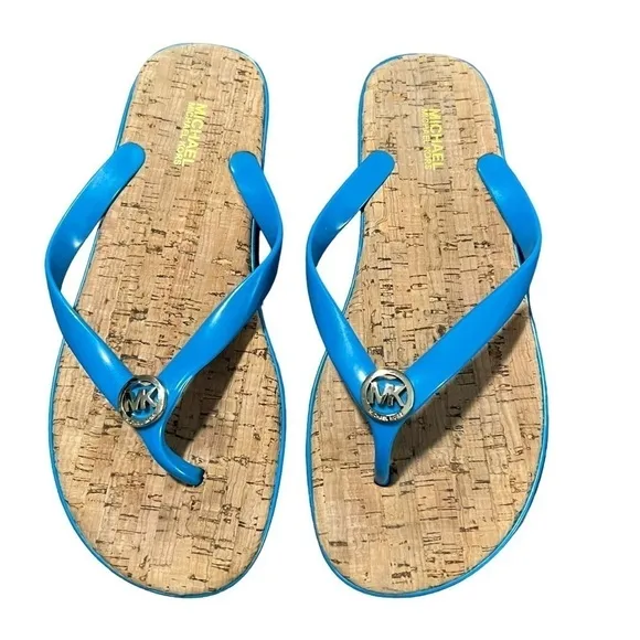 Michael Kors Blue Jelly and Rubber Cork Flip Flop Sandals. Size 8R