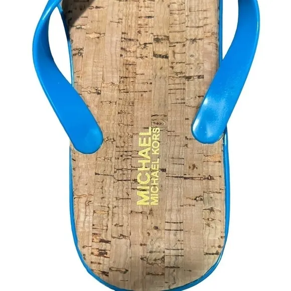 Michael Kors Blue Jelly and Rubber Cork Flip Flop Sandals. Size 8R