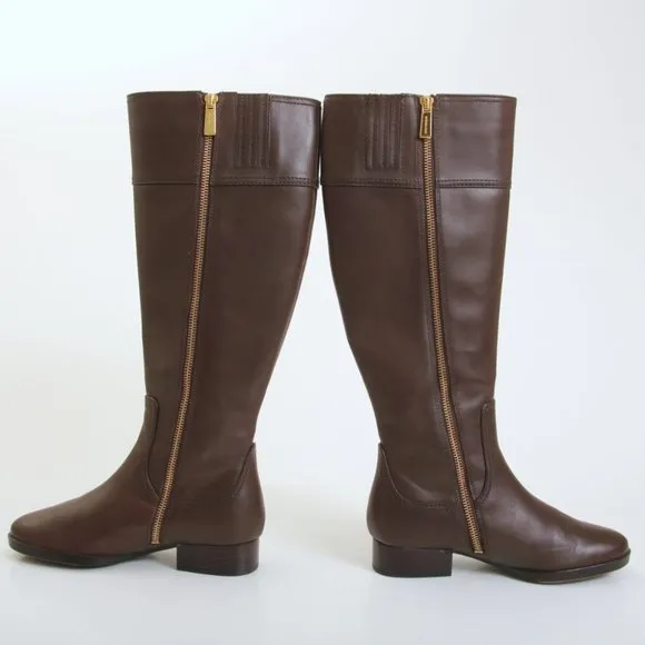 Michael Kors Harland Leather Tall Boots in Brown Women Size 5.5