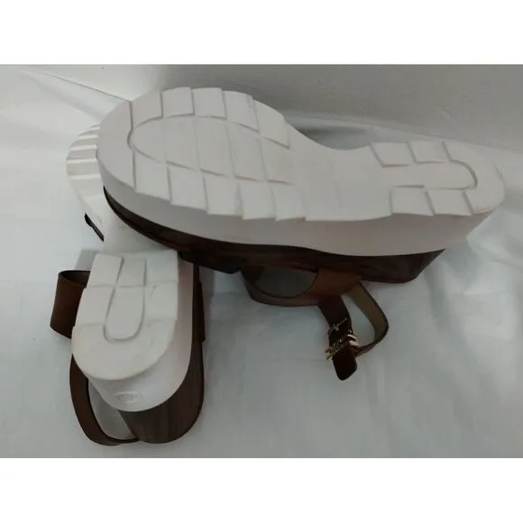 Michael Kors MK Women's Rhett‎ Leather Platform Wedge Sandals Size 10M Brown