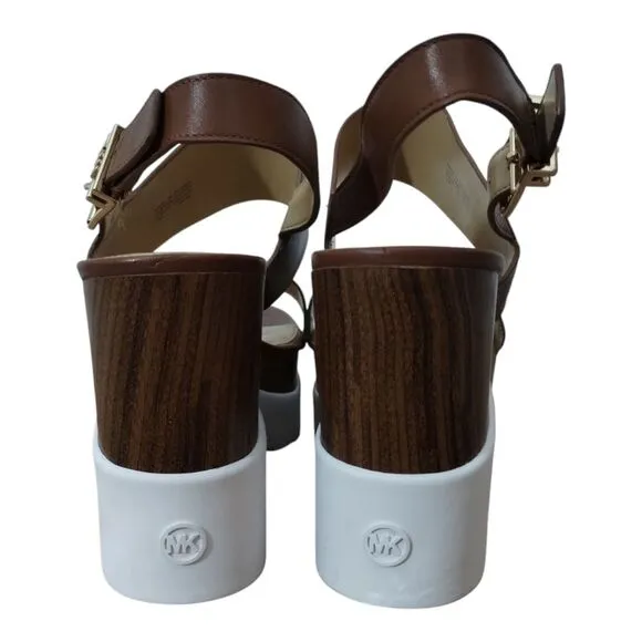 Michael Kors MK Women's Rhett‎ Leather Platform Wedge Sandals Size 10M Brown