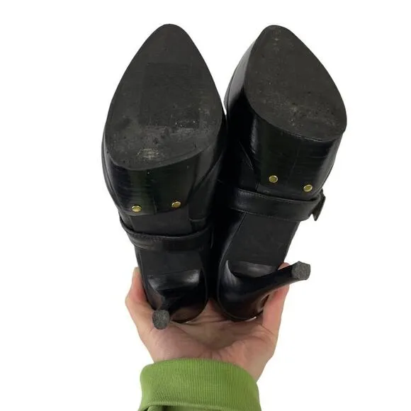 Michael Kors Rock and Roll Black Leather Gold Studs Harness Booties Boots 7M