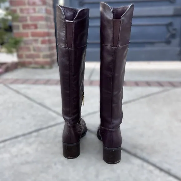 Michael Kors Sz 9.5 Dylyn Brown Boots Knee High Tall Leather Logo Women's