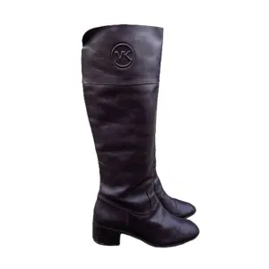 Michael Kors Sz 9.5 Dylyn Brown Boots Knee High Tall Leather Logo Women's