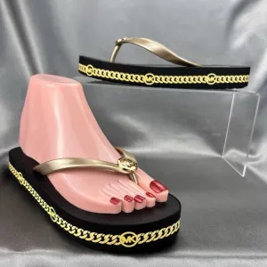Michael Kors Women's 6 Logo Flip Flops Fashion Sandals Black/Gold RX24D MK Shoes