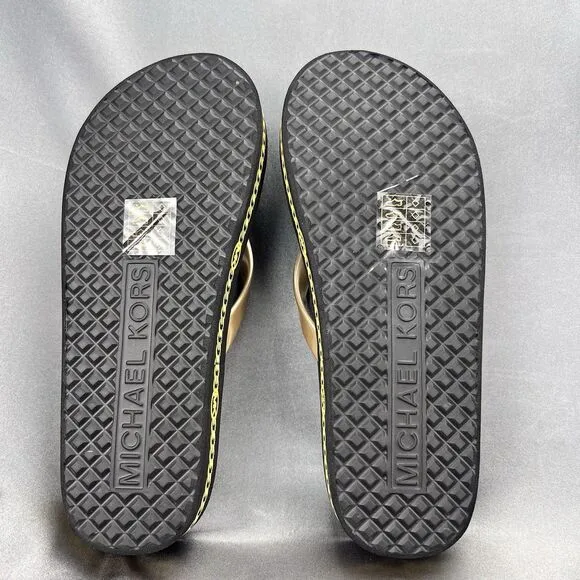 Michael Kors Women's 6 Logo Flip Flops Fashion Sandals Black/Gold RX24D MK Shoes