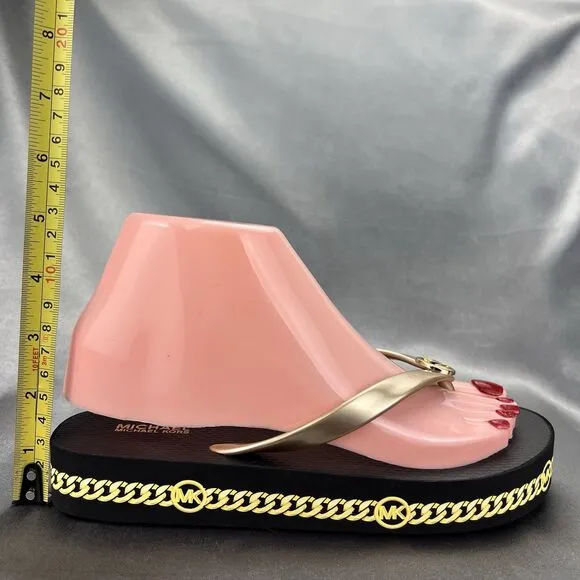 Michael Kors Women's 6 Logo Flip Flops Fashion Sandals Black/Gold RX24D MK Shoes