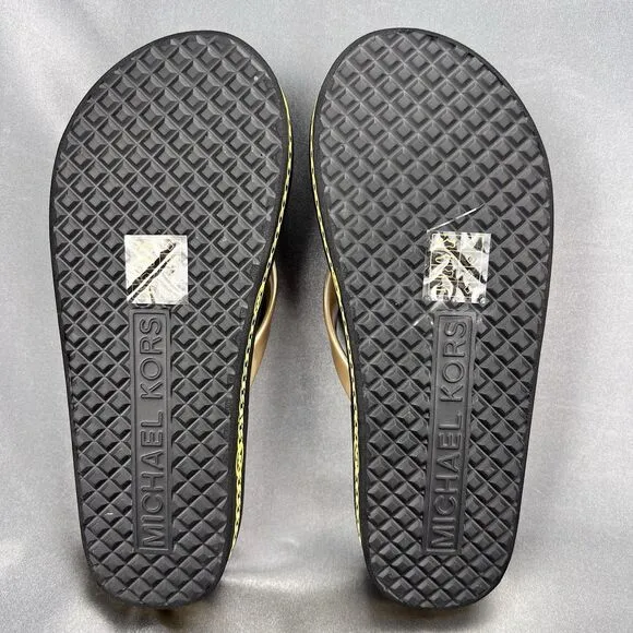Michael Kors Women's 6 Logo Flip Flops Fashion Sandals Black/Gold RX24D MK Shoes