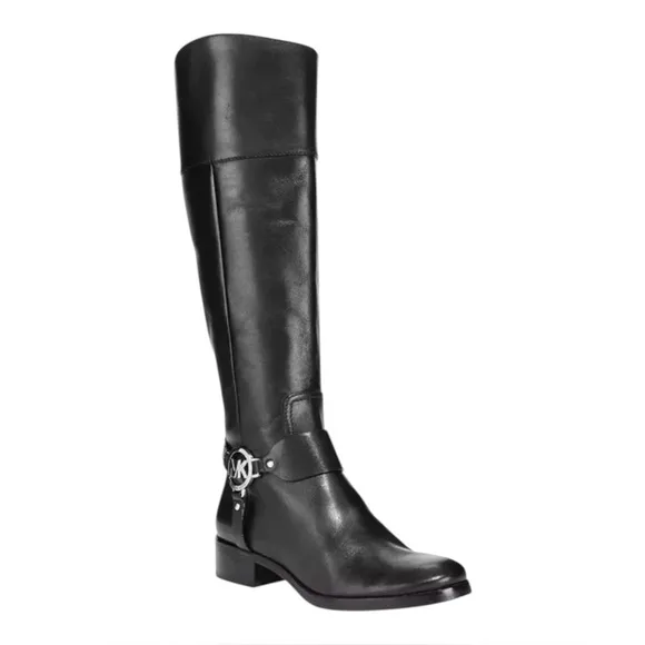 MICHAEL Michael Kors Black Leather Fulton Harness Riding Boots Size 9.5