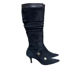 Michael Michael Kors Harness Black Suede Leather Pointed Toe Tall Slouch Boots