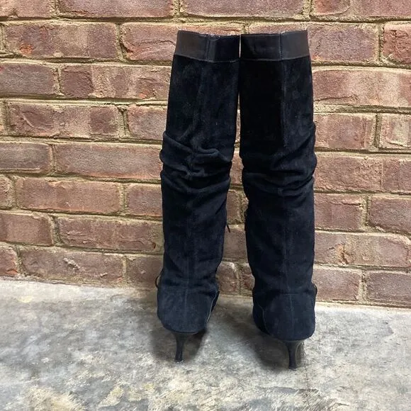 Michael Michael Kors Harness Black Suede Leather Pointed Toe Tall Slouch Boots