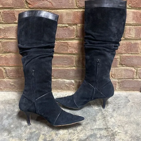 Michael Michael Kors Harness Black Suede Leather Pointed Toe Tall Slouch Boots