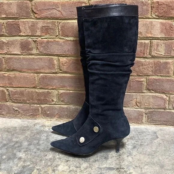 Michael Michael Kors Harness Black Suede Leather Pointed Toe Tall Slouch Boots