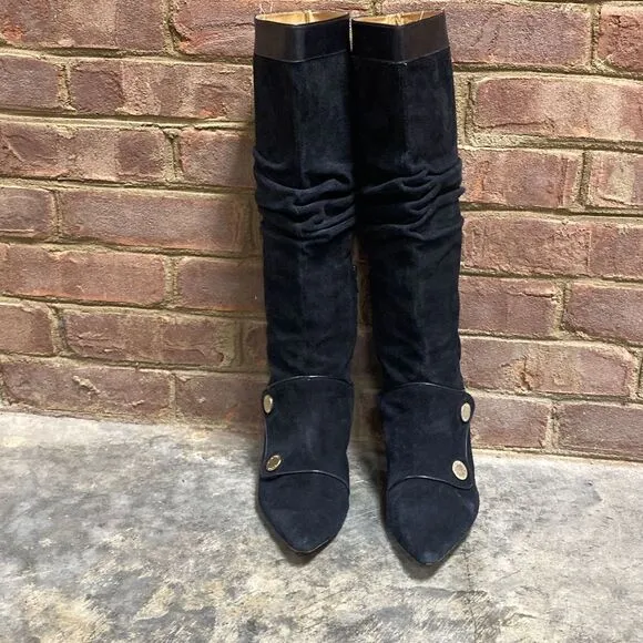Michael Michael Kors Harness Black Suede Leather Pointed Toe Tall Slouch Boots
