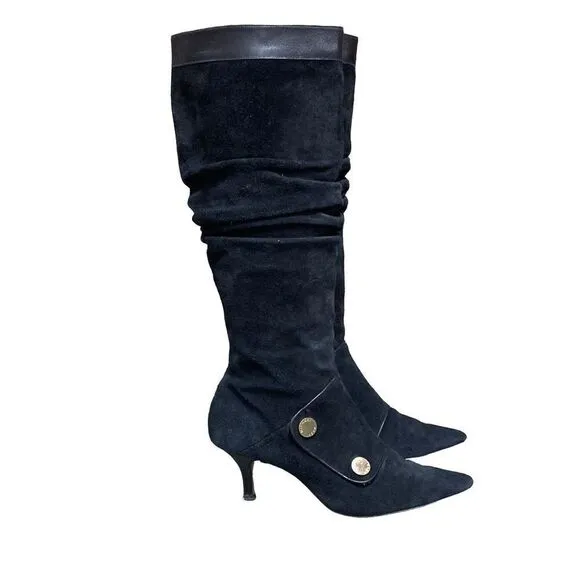 Michael Michael Kors Harness Black Suede Leather Pointed Toe Tall Slouch Boots