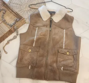 [Michelle Renne]- New with tags: CUTEST- tan/ cream , ZIP UP-  FUR LINED VEST.