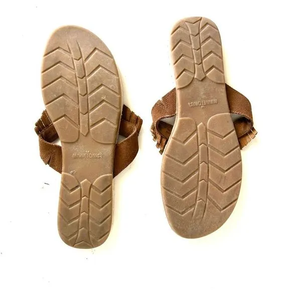 Minnetonka Brown Fringe Suede Sandals